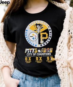 Pittsburgh Penguins Pittsburgh Steelers and Pittsburgh Pirates City Of Champions 6X Super Bowl Chams 5x Stanley Cup Chams 5X World Series Chams shirt