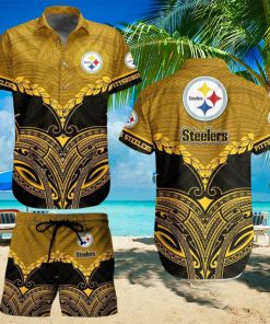 Pittsburgh Steelers Football NFL Polynesian Pattern Hawaiian Shirt And Short For Best Fans Gift New Trending Beach Holiday