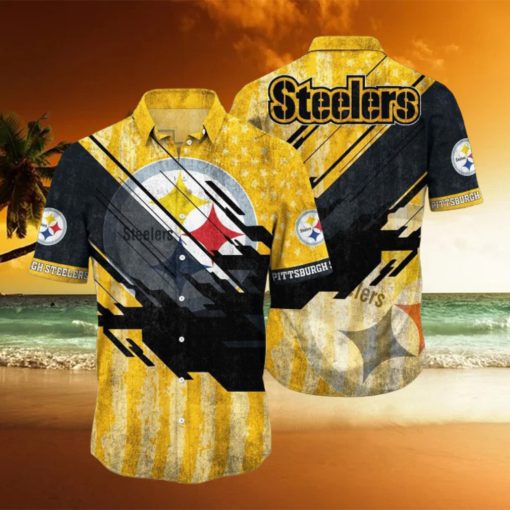 Pittsburgh Steelers NFL Football Hawaiian Shirt 3D Printed Short American Flag Print This Summer Gift For Fans