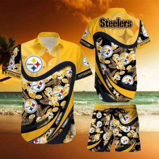 Pittsburgh Steelers NFL SAS Tropical Pattern Exotic Summer Beach Team Hawaiian Shirt And Short For Mem Women Gift