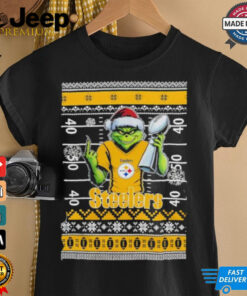 Pittsburgh Steelers X Grinch Christmas with Super Bowl Trophy ugly Christmas shirt