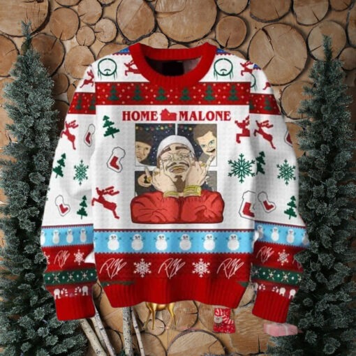 Post Malone Christmas Home Alone With Malone Chirstmas Gifts 2024 Xmas For Family And Friends Ugly Sweater