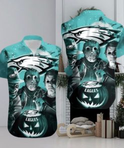 Pumpkin Freddy Jason Michael Myers Loves Philadelphia Eagles Hawaiian Shirt