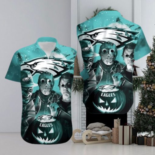 Pumpkin Freddy Jason Michael Myers Loves Philadelphia Eagles Hawaiian Shirt