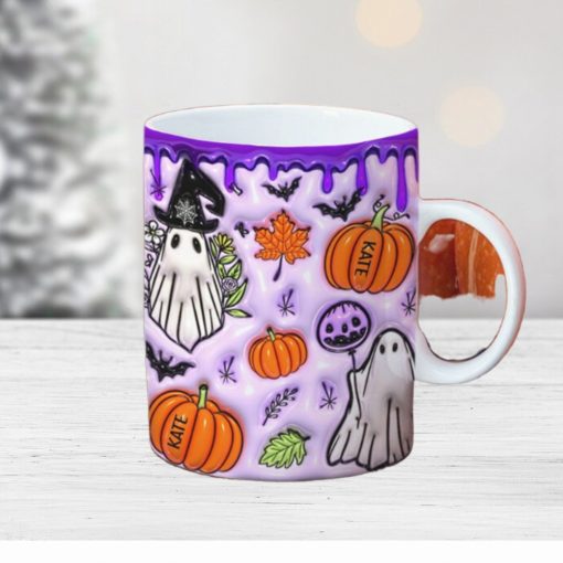 Purple Spooky Vibes 3D Inflated, Personalized Full Wrap Mug, Halloween Gifts