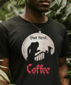 Qwertee Shop But First, Coffee Shirt