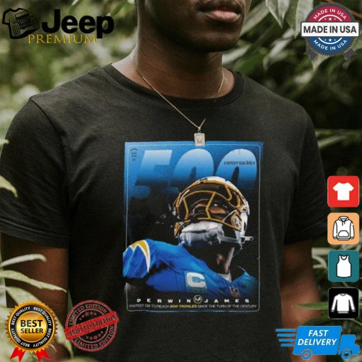 Derwin James Los Angeles Chargers 500 career tackles since the turn of the century shirt