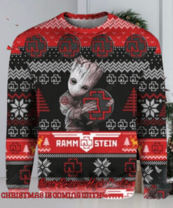 Rammstein Baby Groot Hugging Band Logo All Over Print Knitted 2024 Ugly Christmas Sweater