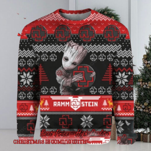 Rammstein Baby Groot Hugging Band Logo All Over Print Knitted 2024 Ugly Christmas Sweater