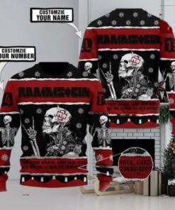 Rammstein Band Skeleton Nun Liebe Kinder Knitted Black And Red Holiday Ugly Christmas Sweater