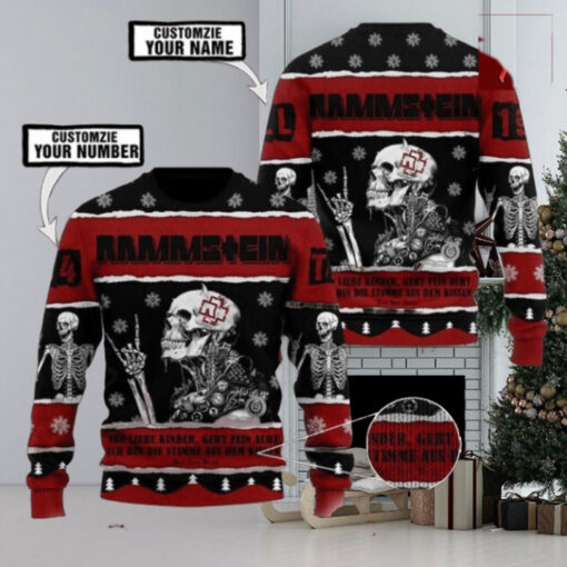 Rammstein Band Skeleton Nun Liebe Kinder Knitted Black And Red Holiday Ugly Christmas Sweater