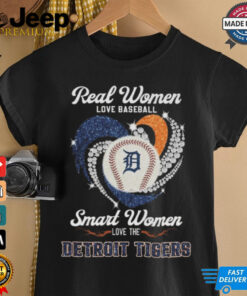 Real Women Love Baseball Smart Women Love The Detroit Tigers Diamond Heart 2024 Shirt