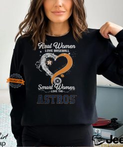 Real Women Love Baseball Smart Women Love The Houston Astros Let’s Go Astros Heart Diamond Shirt