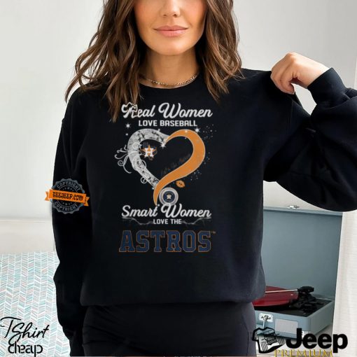 Real Women Love Baseball Smart Women Love The Houston Astros Let’s Go Astros Heart Diamond Shirt