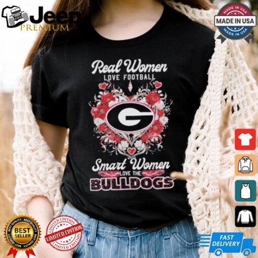 Real Women Love Football Smart Women Love The Georgia Bulldogs X Heart Flower Shirt