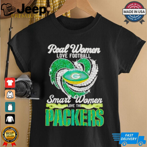 Real women love football smart women love the Green Bay Packers diamond heart shirt