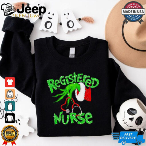 Registered Nurse Christmas Grinch hand faux glitter shirt