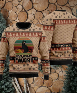 Retro Black Cat I Do What I Want Ugly Christmas Sweater