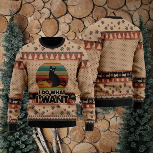 Retro Black Cat I Do What I Want Ugly Christmas Sweater