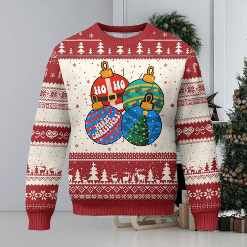 Retro Groovy Merry Christmas Ornament Ho Ho Ho Ugly Christmas Sweater