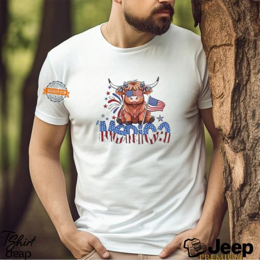 Retro Merica 4th Of July Highland Cow Shirt