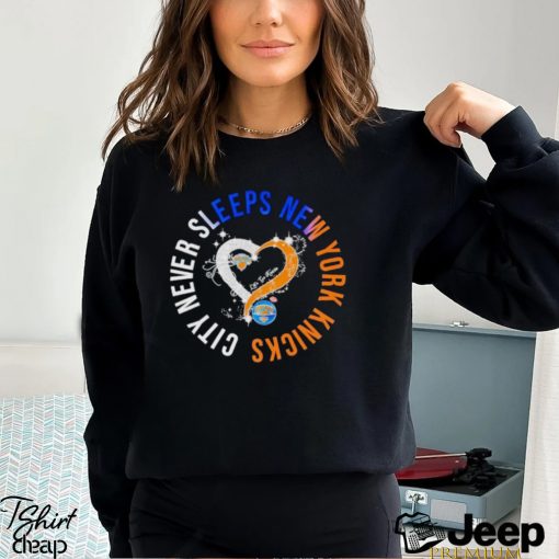 Rhinestone heart city never sleeps New York Knicks shirt