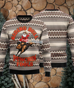 Riding Bulls Punchin Fools Santa Cowboy Xmas Sweaters For Ladies