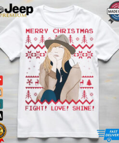 Rip Ranch Christmas Fight Love Shine shirt featuring a festive design with bold text and imagery celebrating the holiday season, with a focus on themes of strength, love, and light during Christmas.