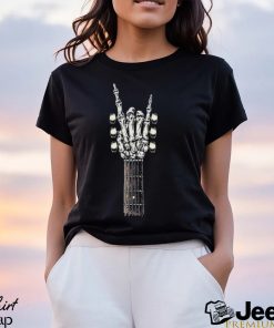 Rock On Guitar Neck Rock & Roll Halloween Skeleton Hand Shirt