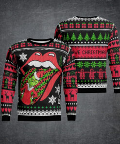 Rolling Stones Big Tongue Unexpected Grinch Stole The Tongue Ugly Christmas Sweater