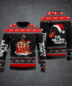 Rolling Stones Caricatures And Santa Monkey Funny Christmas Ugly Sweater 2024