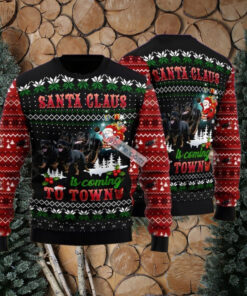 Rottweiler Santa Claus To Town Black Red Funny Christmas Sweaters