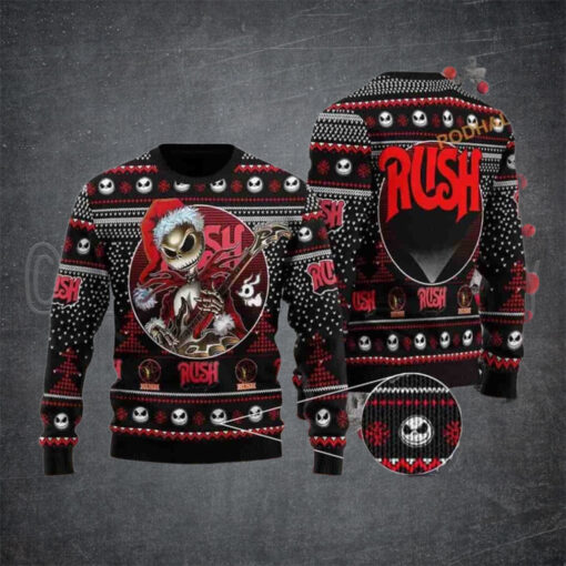 Rush Band Skull Santa Claus And Rush Logo Chirstmas Gifts 2024 Xmas For Family And Friends Ugly Sweater