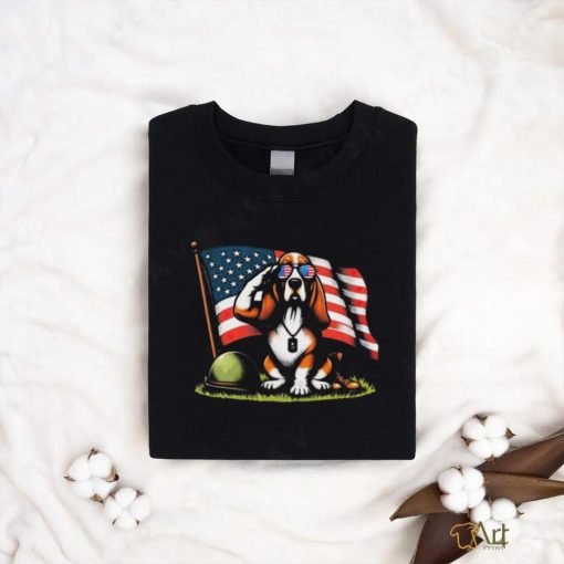 Salute Basset Hound Usa Flag Memorial Day 4th Of July Shirt