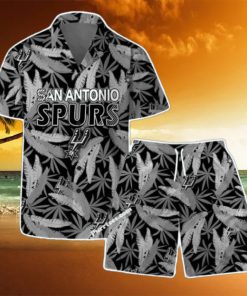San Antonio Spurs Team Logo Pattern Leaves Vintage Art Hawaiian Shirt & Short