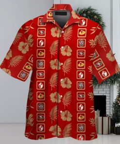 San Francisco 49Ers Logo Gold Hibiscus Red Hawaiian Shirt