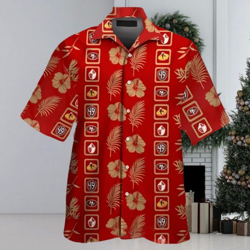 San Francisco 49Ers Logo Gold Hibiscus Red Hawaiian Shirt