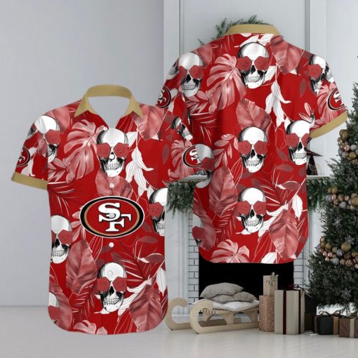 San Francisco 49ers Coconut Leaves Skull With Rose Eyes Hawaiian Shirt Gift For Holiday