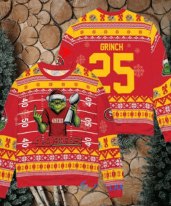 San Francisco 49ers x Grinch Christmas Dr. Seuss How the Grinch Stole Christmas with Super Bowl Trophy Custom Ugly Christmas Sweater