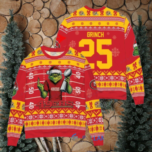 San Francisco 49ers x Grinch Christmas Dr. Seuss How the Grinch Stole Christmas with Super Bowl Trophy Custom Ugly Christmas Sweater