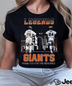 San Francisco Giants Barry Bonds and Willie Mays Legends thank you for the memories signatures shirt