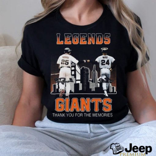 San Francisco Giants Barry Bonds and Willie Mays Legends thank you for the memories signatures shirt