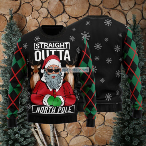 Santa And Reindeer Straight Outta North Pole Best Xmas Sweaters