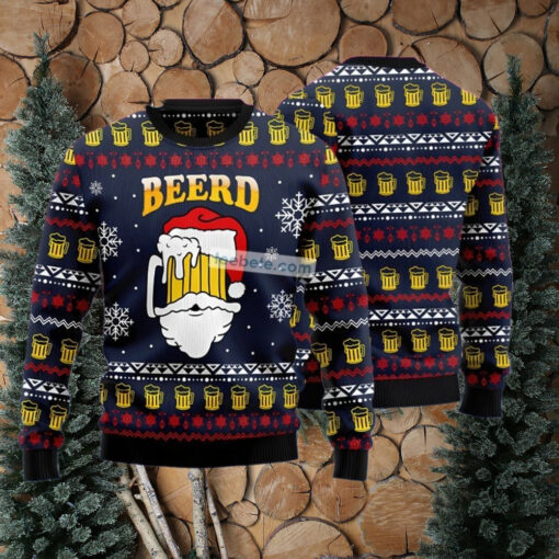 Santa Beerd Cup Blue Ugly Xmas Sweater