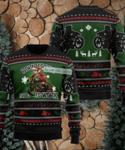 Santa Born To Ride Forced To Work Light Up Christmas Sweater