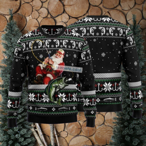 Santa Claus Fishing Black Family Ugly Christmas Sweaters