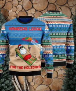 Santa Claus Hanging Loose Blue Mens Christmas Sweater