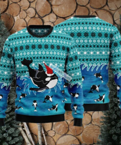 Santa Claus Hat Oracle Whale Blue Ugly Sweater Christmas Party