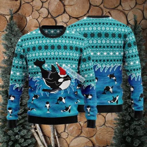 Santa Claus Hat Oracle Whale Blue Ugly Sweater Christmas Party