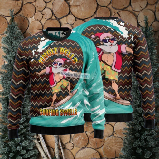 Santa Claus Jingle Bells Surfing Swells Big And Tall Christmas Sweaters